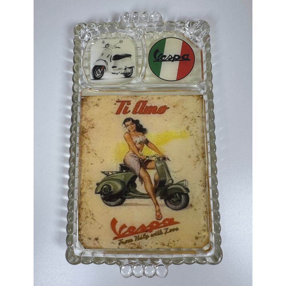 Vintage Vespa Rectangular Glass Ashtray